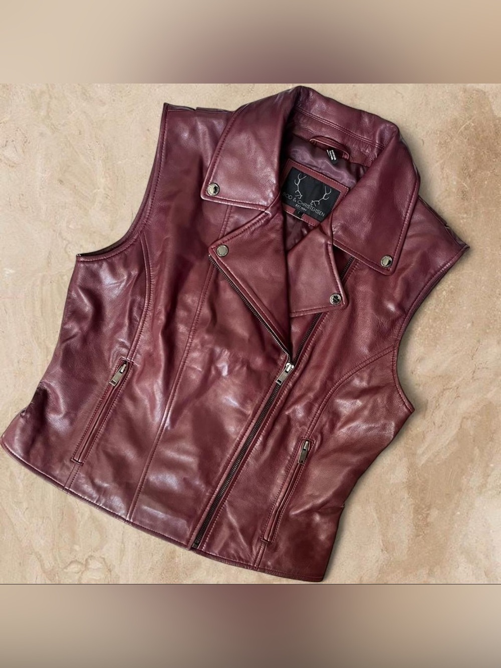 Bod & Christensen Burgundy Leather Moto Vest Size L